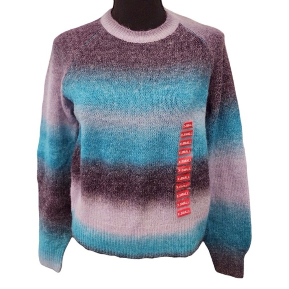 New BB DAKOTA Crewneck Sweater Lavendar Purple Turq XS Ombre Striped Pullover